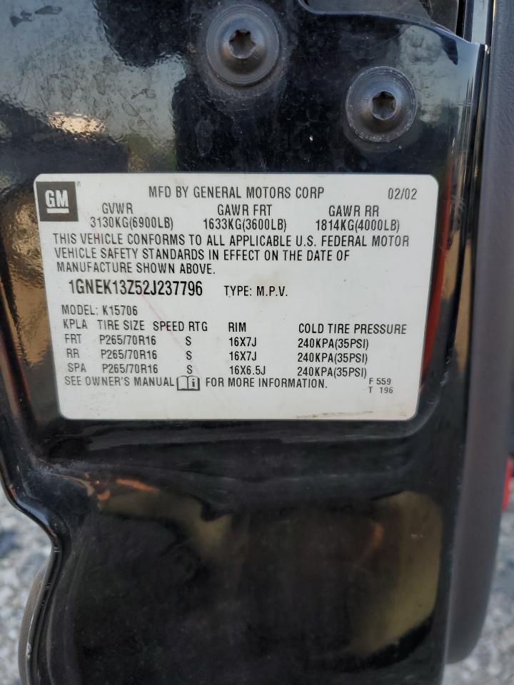 2002 Chevrolet Tahoe K1500 VIN: 1GNEK13Z52J237796 Lot: 64492654