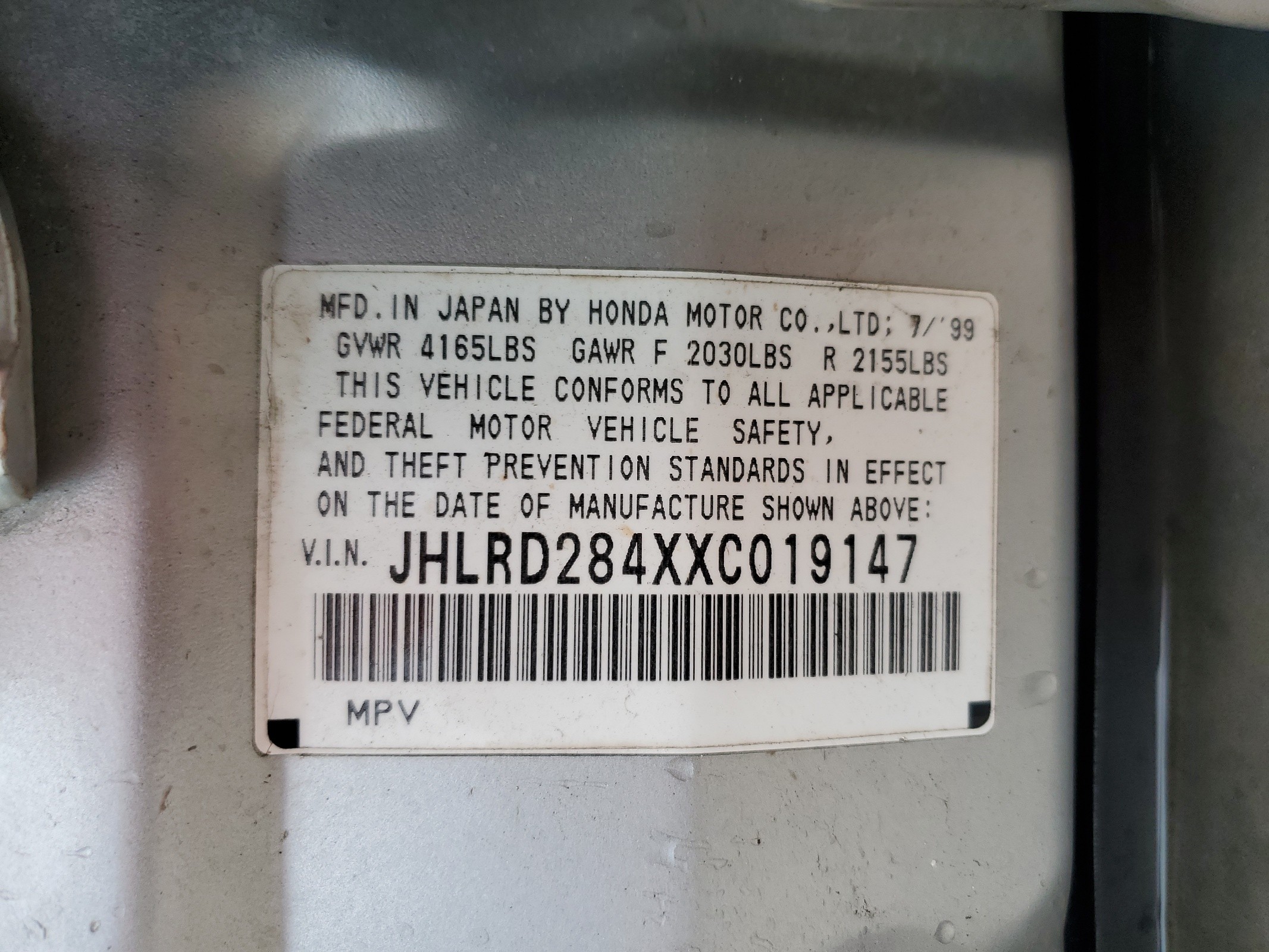 JHLRD284XXC019147 1999 Honda Cr-V Lx