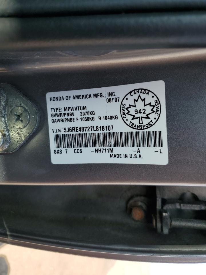 2007 Honda Cr-V Exl VIN: 5J6RE48727L818107 Lot: 61551654
