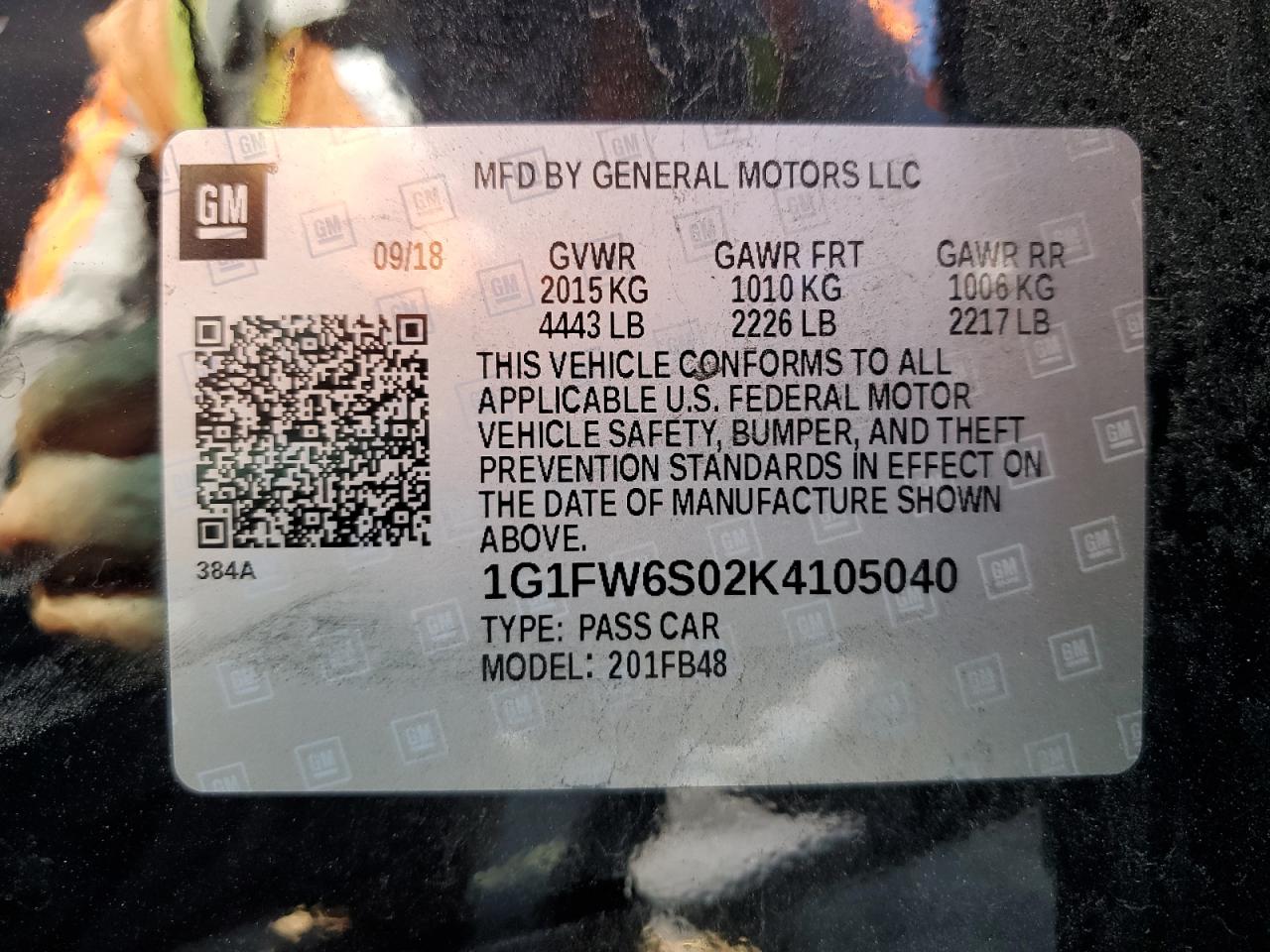 2019 Chevrolet Bolt Ev Lt VIN: 1G1FW6S02K4105040 Lot: 63643804