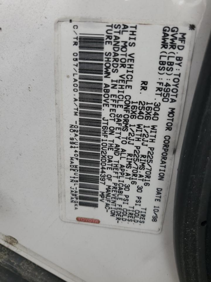 1999 Lexus Rx 300 VIN: JT6HF10U2X0044397 Lot: 64983334