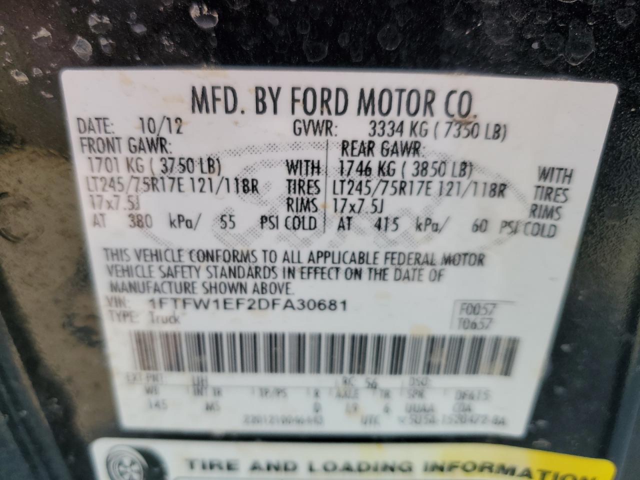 1FTFW1EF2DFA30681 2013 Ford F150 Supercrew