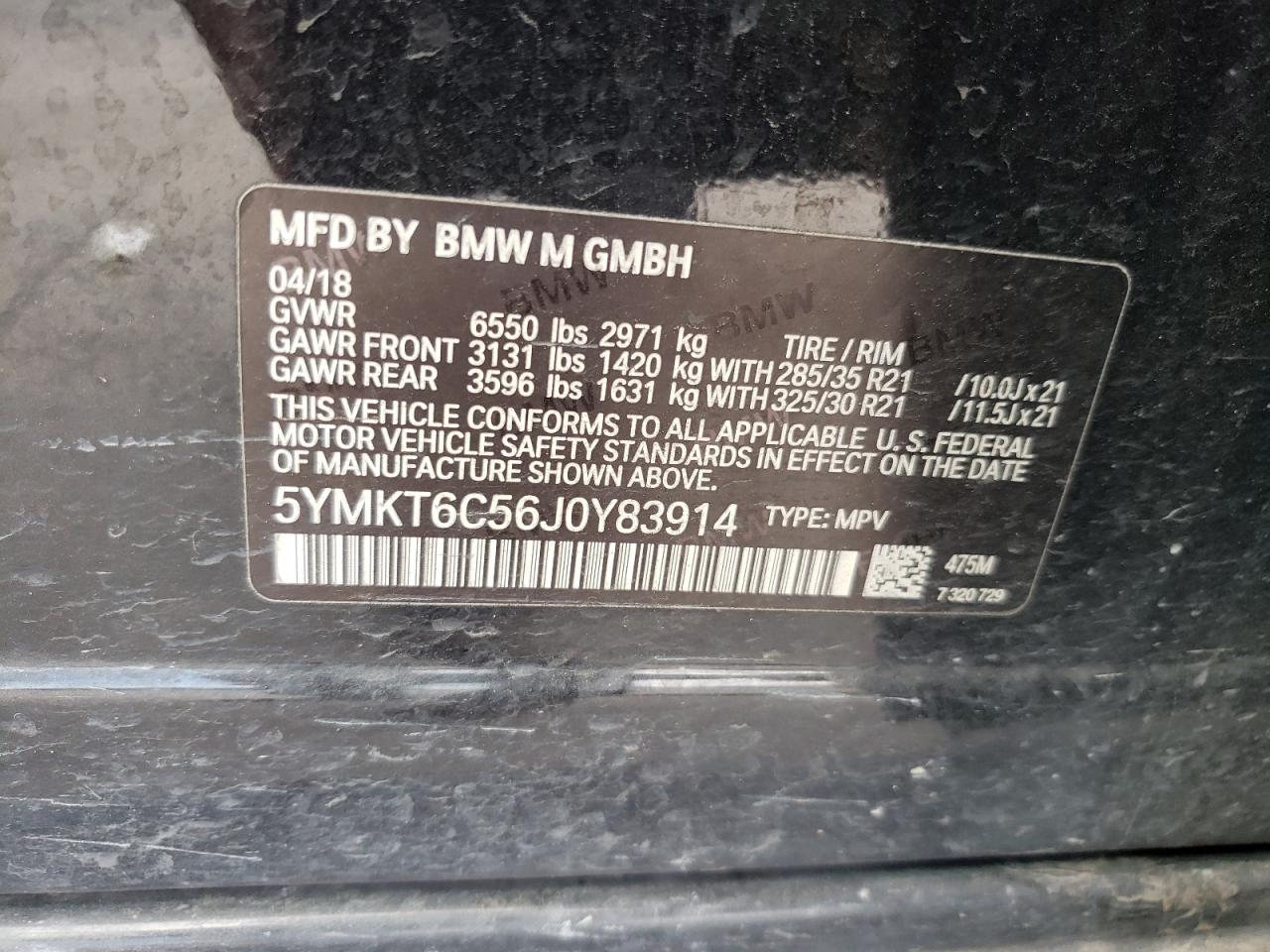 5YMKT6C56J0Y83914 2018 BMW X5 M