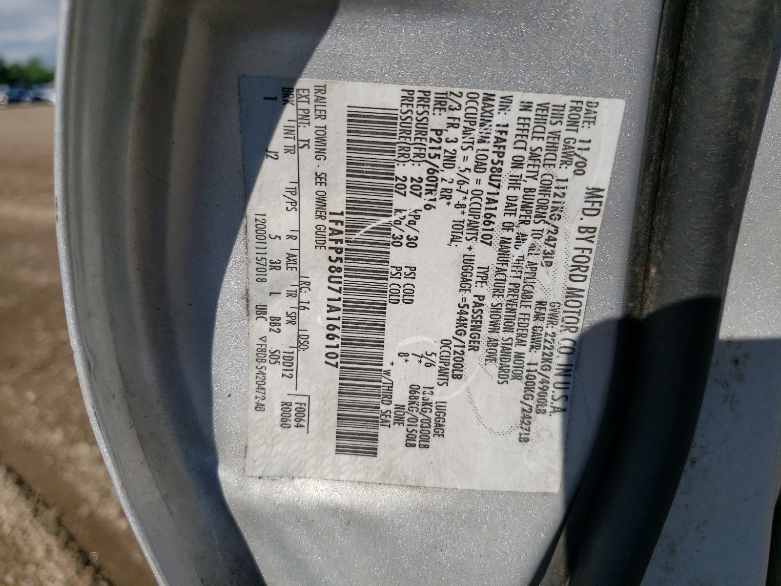 1FAFP58U71A166107 2001 Ford Taurus Se