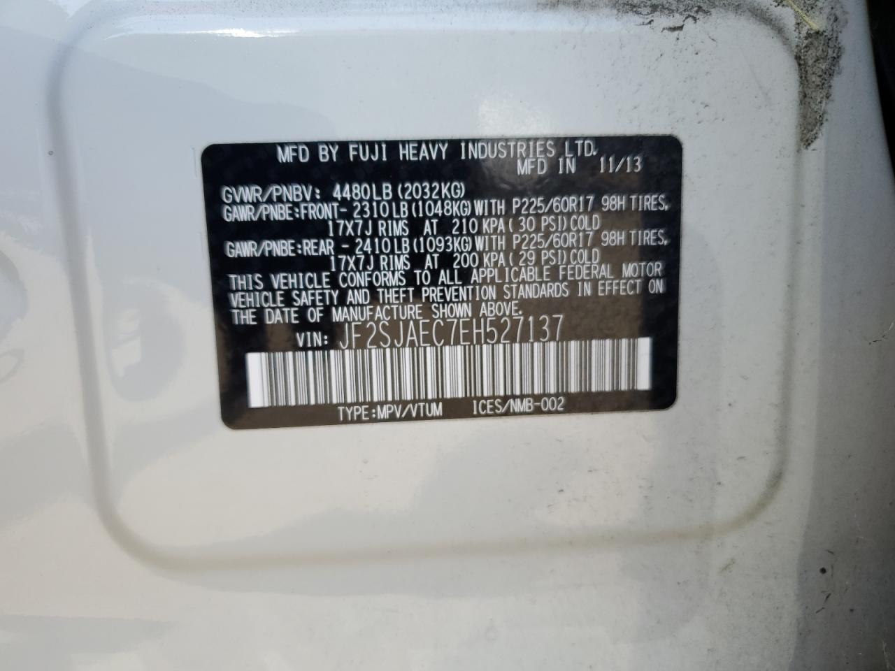 2014 Subaru Forester 2.5I Premium VIN: JF2SJAEC7EH527137 Lot: 63932154