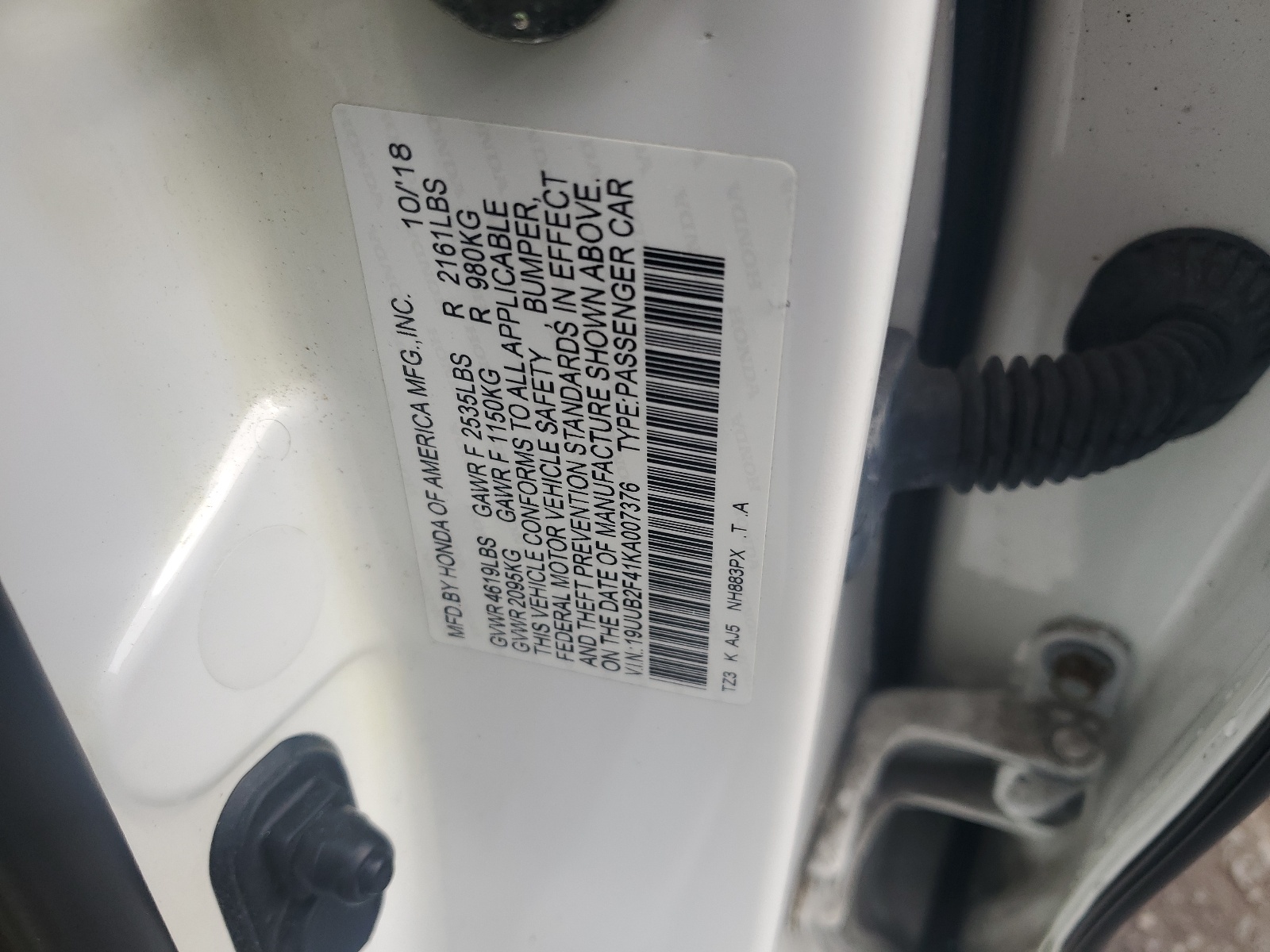 19UUB2F41KA007376 2019 Acura Tlx Technology