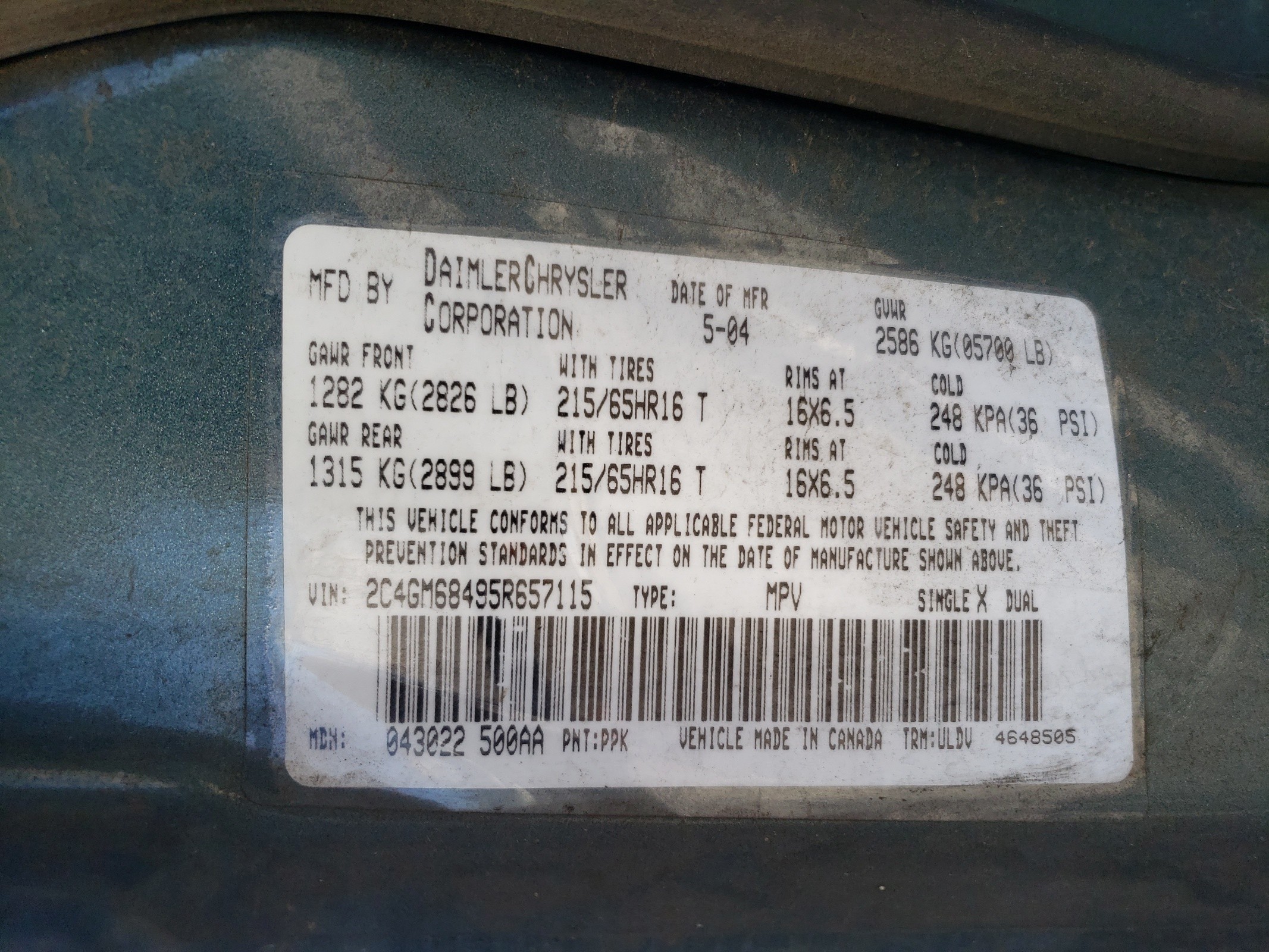 2C4GM68495R657115 2005 Chrysler Pacifica Touring