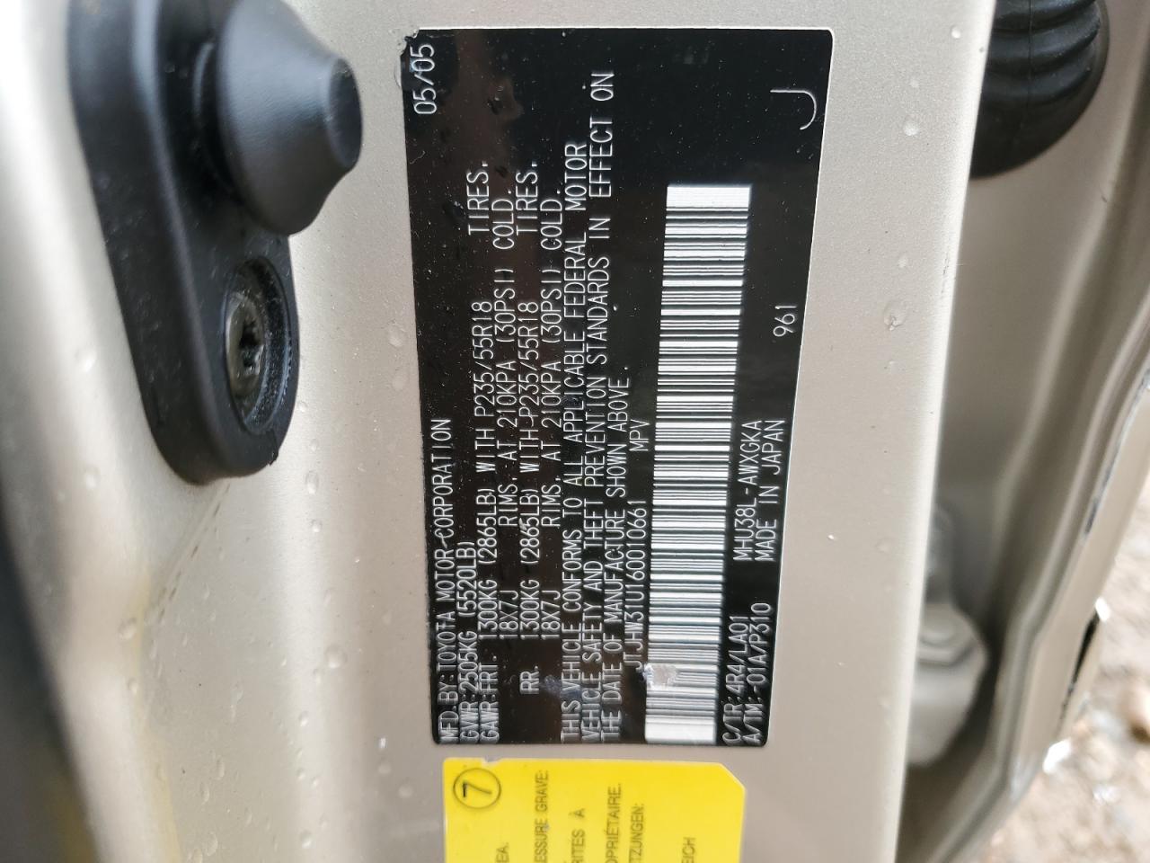 2006 Lexus Rx 400 VIN: JTJHW31U160010661 Lot: 65014254