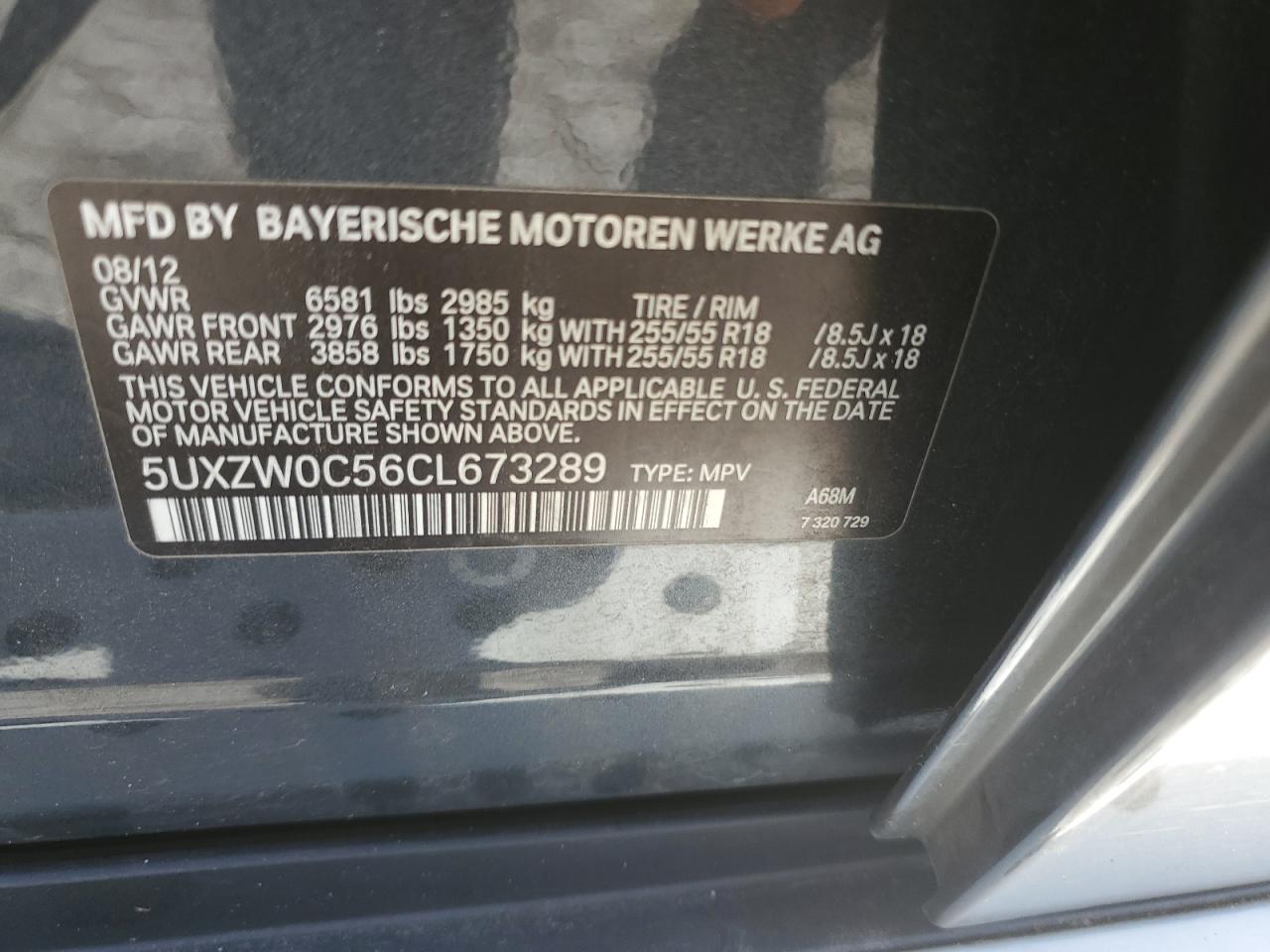 2012 BMW X5 xDrive35D VIN: 5UXZW0C56CL673289 Lot: 63199694