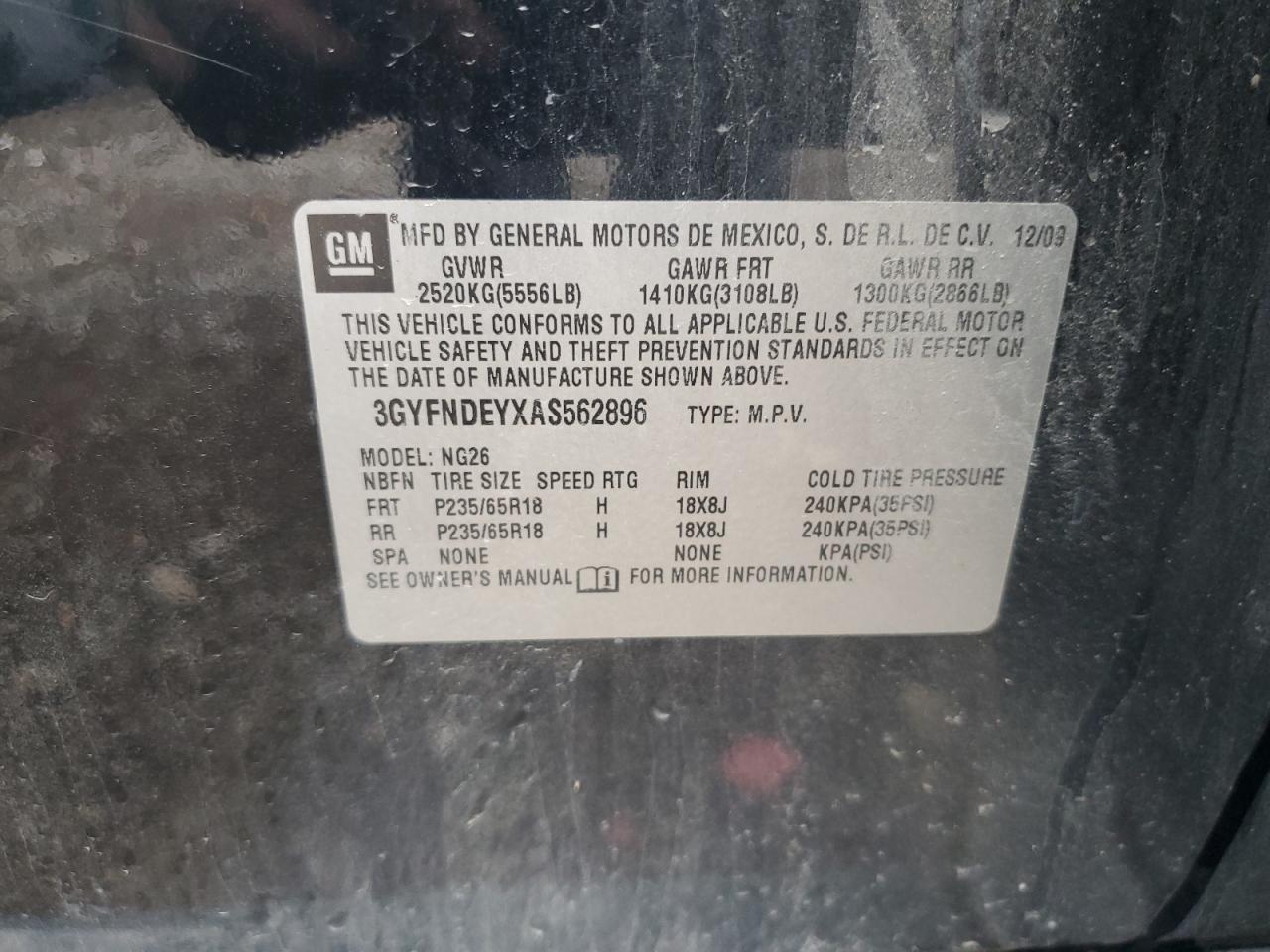 2010 Cadillac Srx Luxury Collection VIN: 3GYFNDEYXAS562896 Lot: 64167064