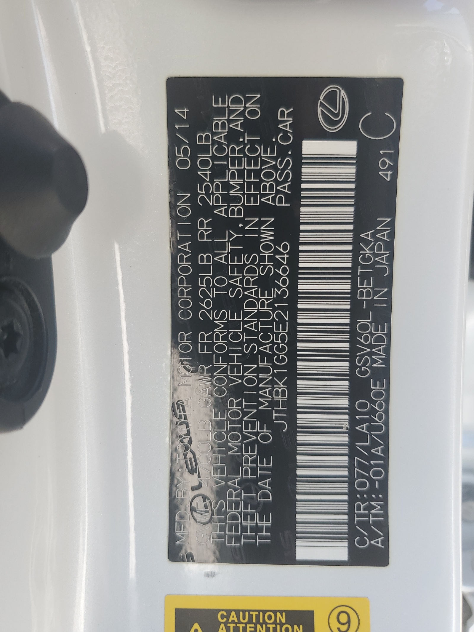 JTHBK1GG5E2136646 2014 Lexus Es 350