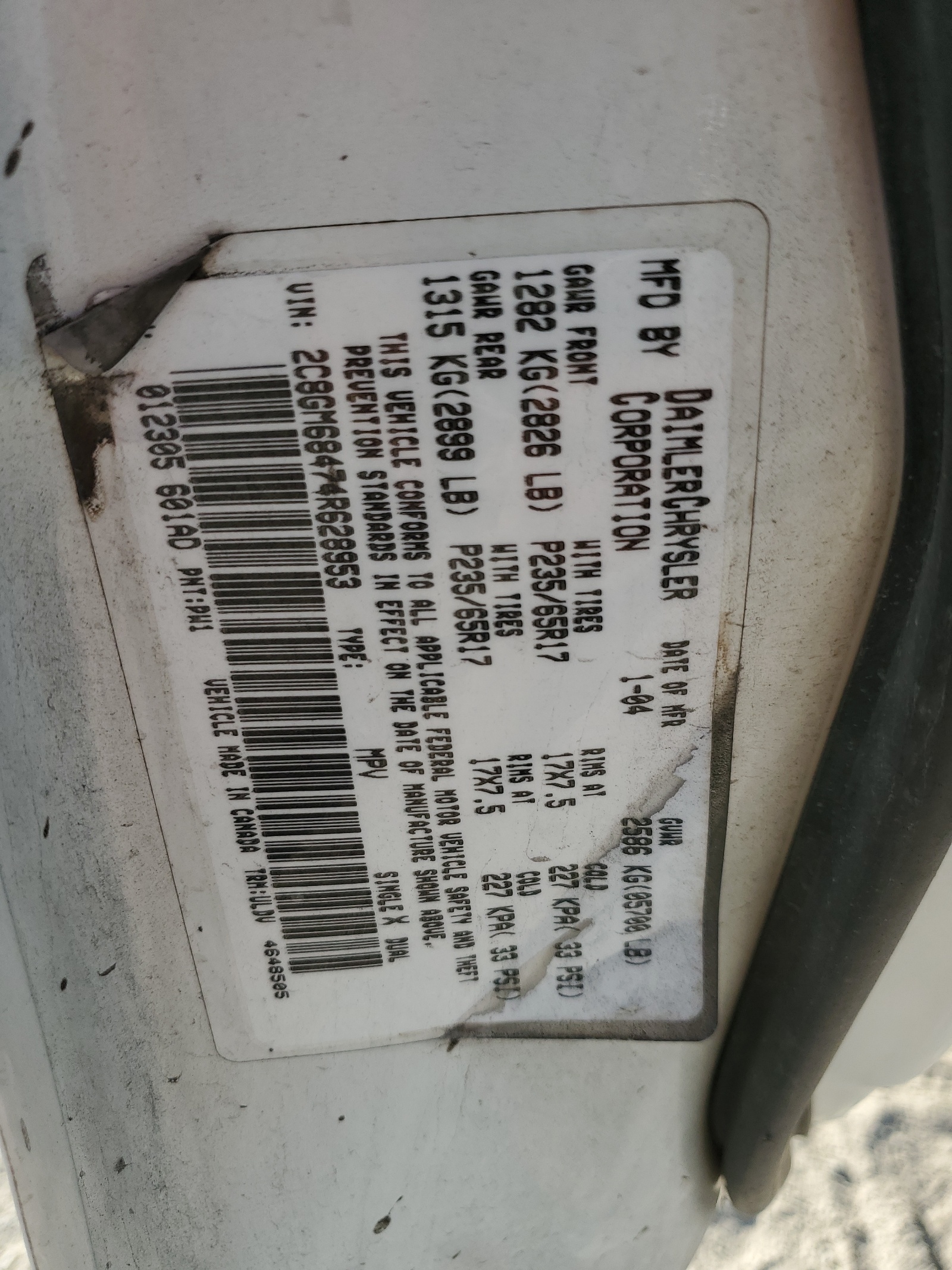 2C8GM68474R628953 2004 Chrysler Pacifica