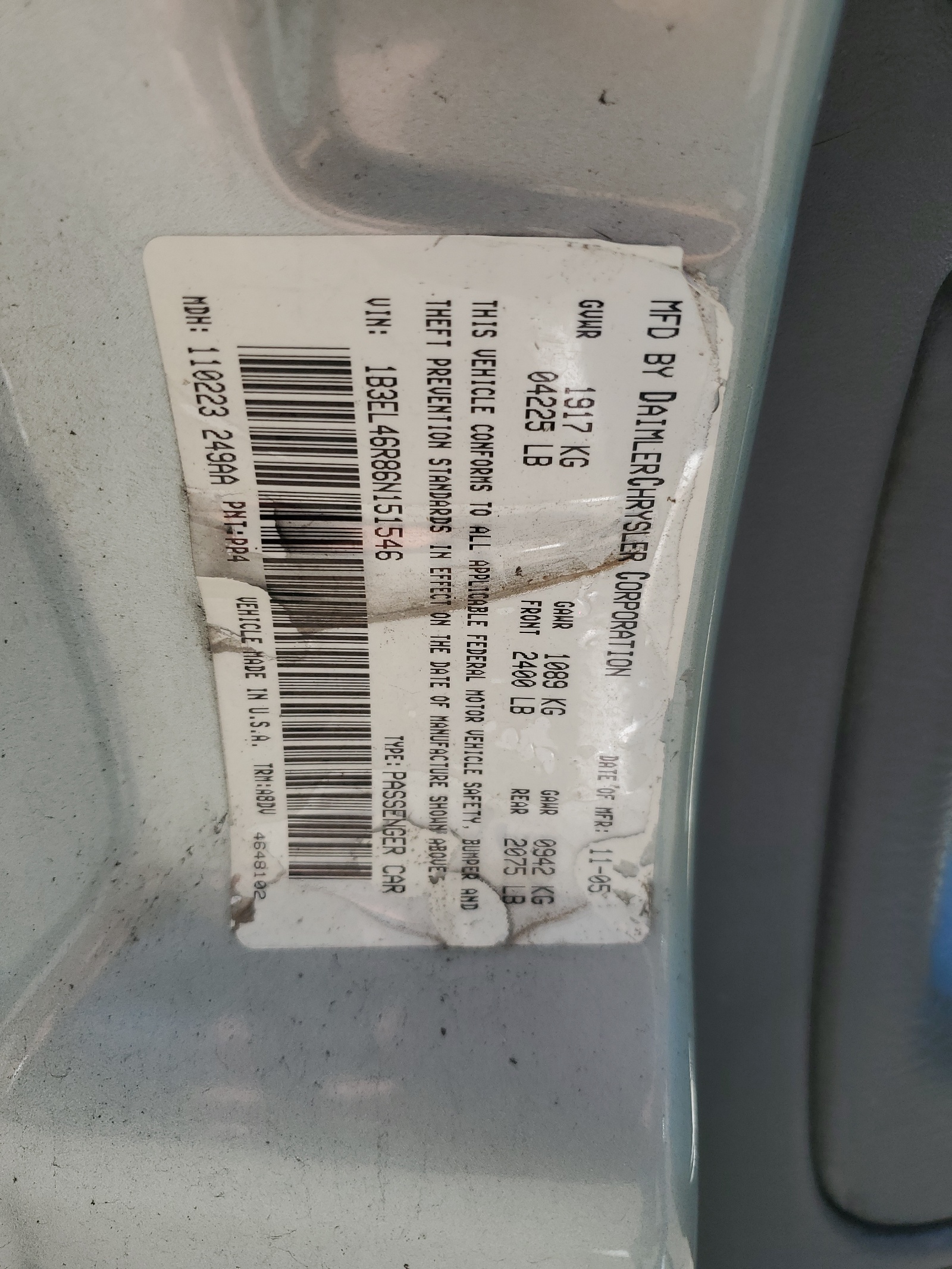 1B3EL46R86N151546 2006 Dodge Stratus Sxt