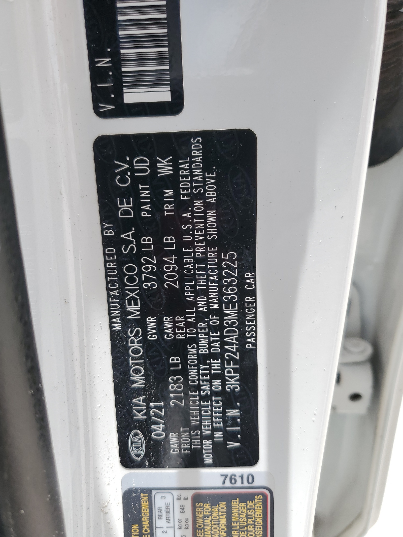 3KPF24AD3ME363225 2021 Kia Forte Fe