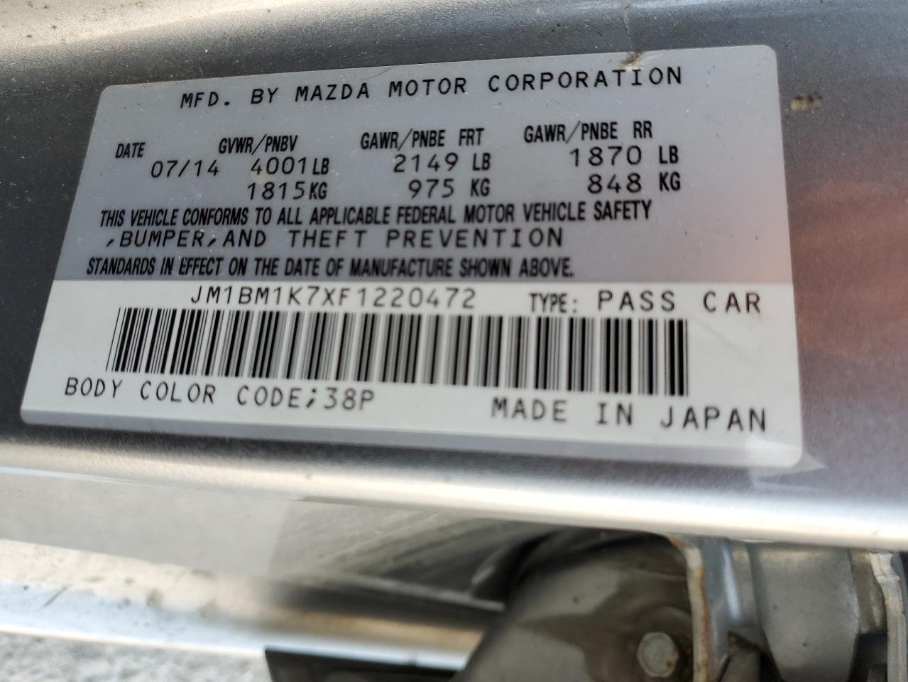 2015 Mazda 3 Sport VIN: JM1BM1K7XF1220472 Lot: 63526334