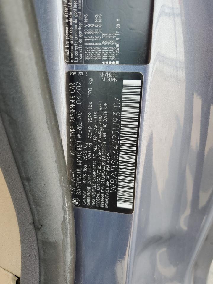 2002 BMW 330 Ci VIN: WBABS53422JU93107 Lot: 63701244