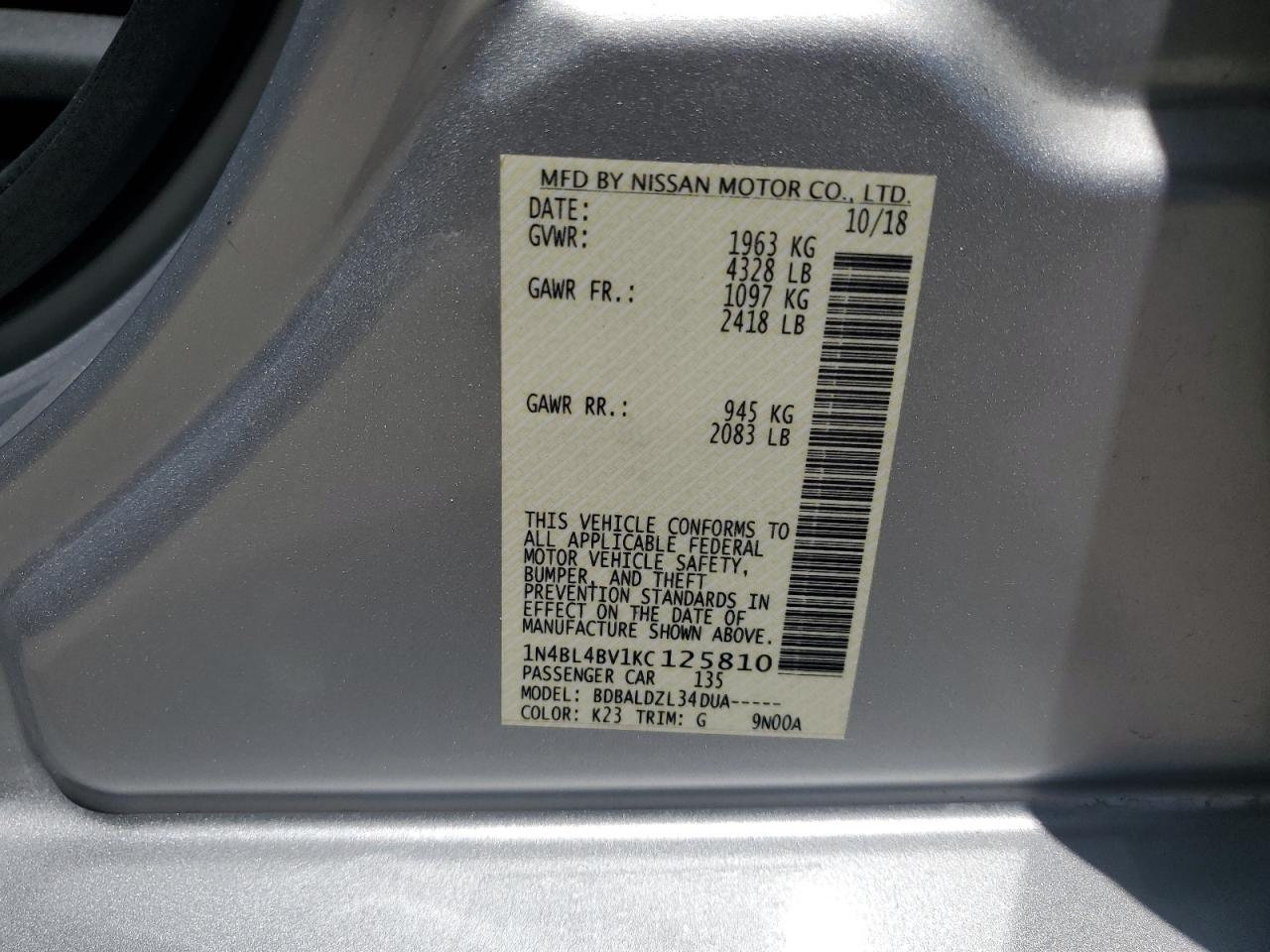 1N4BL4BV1KC125810 2019 NISSAN ALTIMA - Image 12