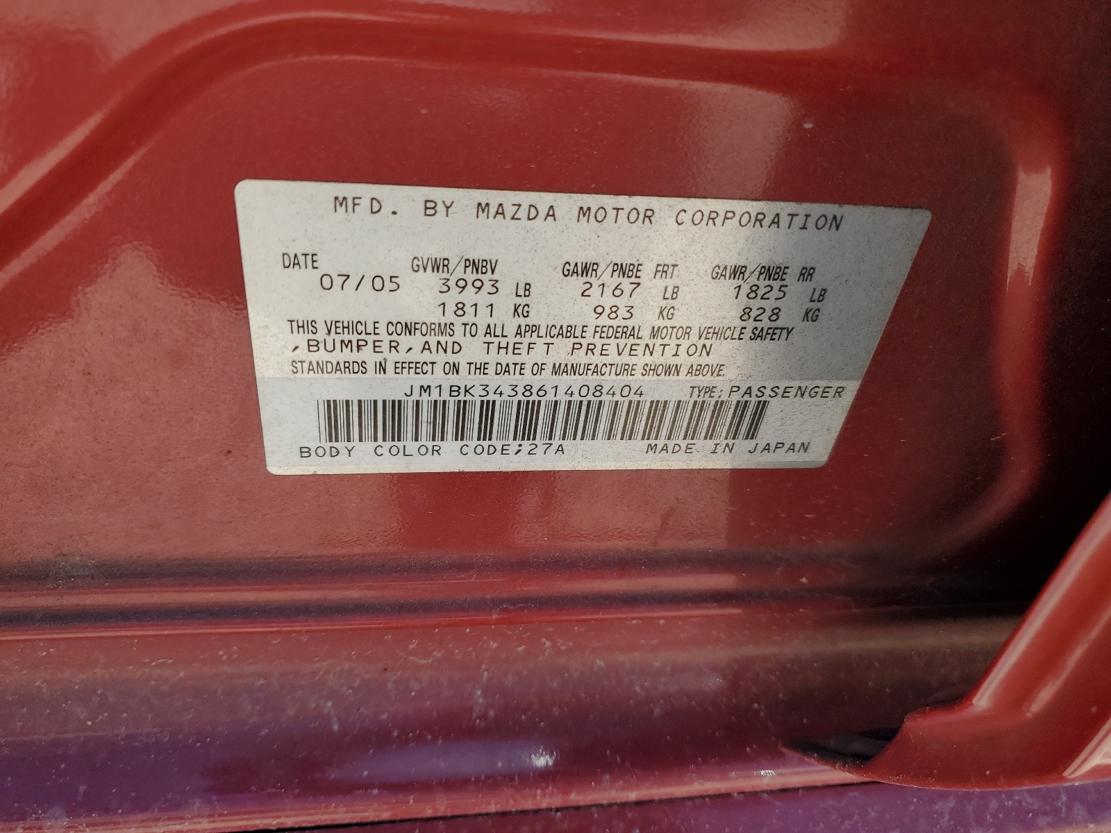 JM1BK343861408404 2006 Mazda 3 Hatchback