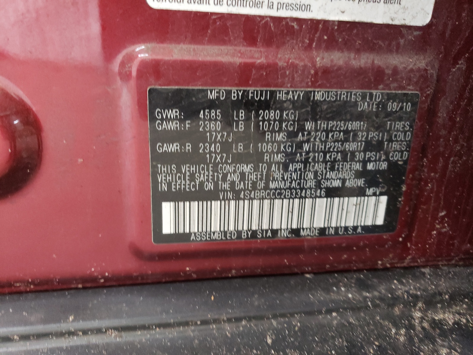 4S4BRCCC2B3348546 2011 Subaru Outback 2.5I Premium