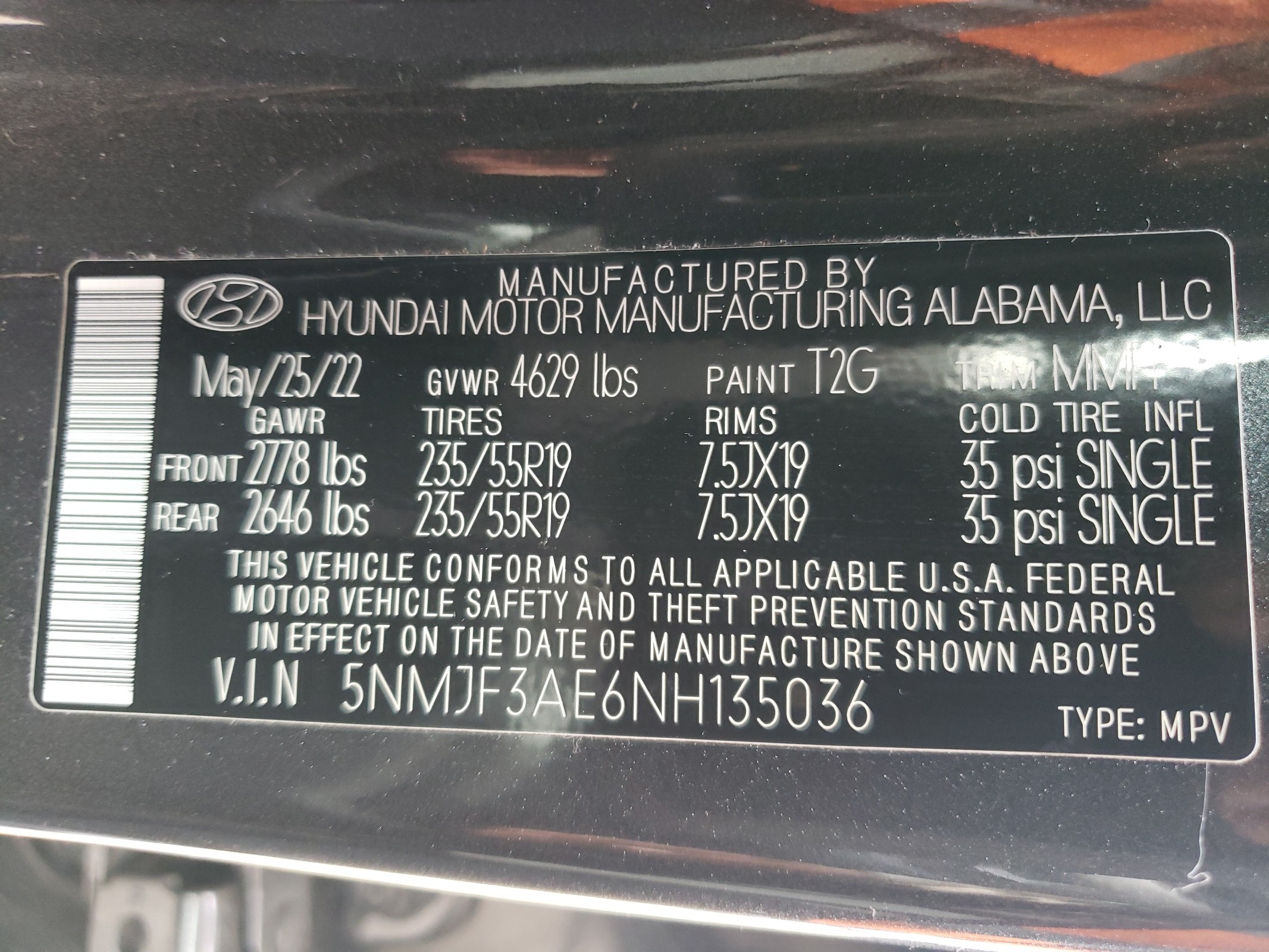 5NMJF3AE6NH135036 2022 Hyundai Tucson Sel