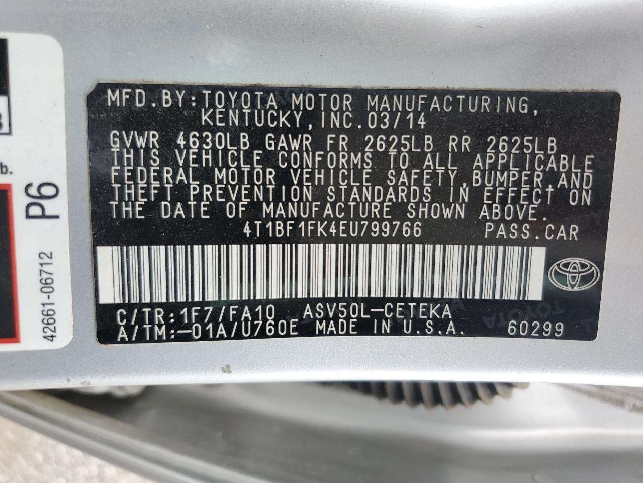 4T1BF1FK4EU799766 2014 Toyota Camry L