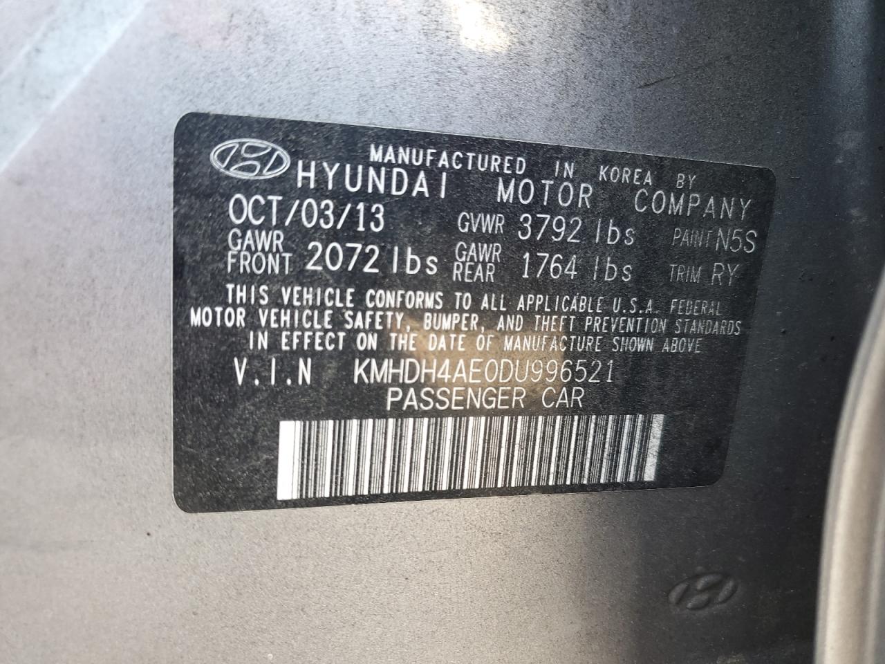 2013 Hyundai Elantra Gls VIN: KMHDH4AE0DU996521 Lot: 63469264