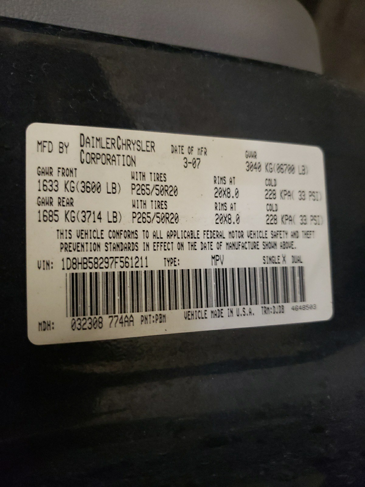 1D8HB58297F561211 2007 Dodge Durango Limited