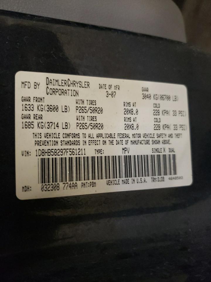 2007 Dodge Durango Limited VIN: 1D8HB58297F561211 Lot: 64839384