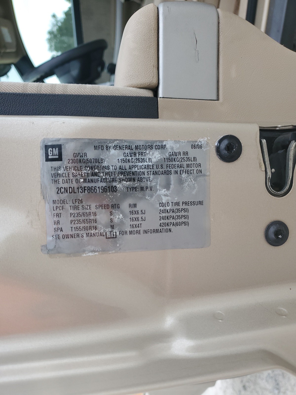 2CNDL13F866196103 2006 Chevrolet Equinox Ls