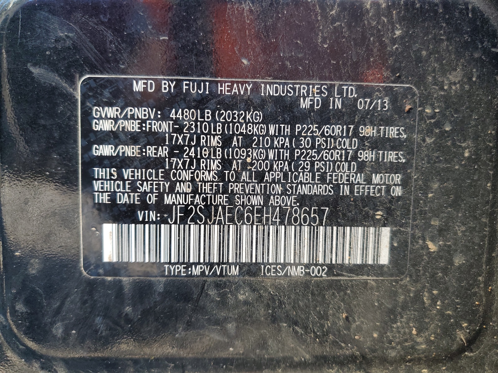 JF2SJAEC6EH478657 2014 Subaru Forester 2.5I Premium