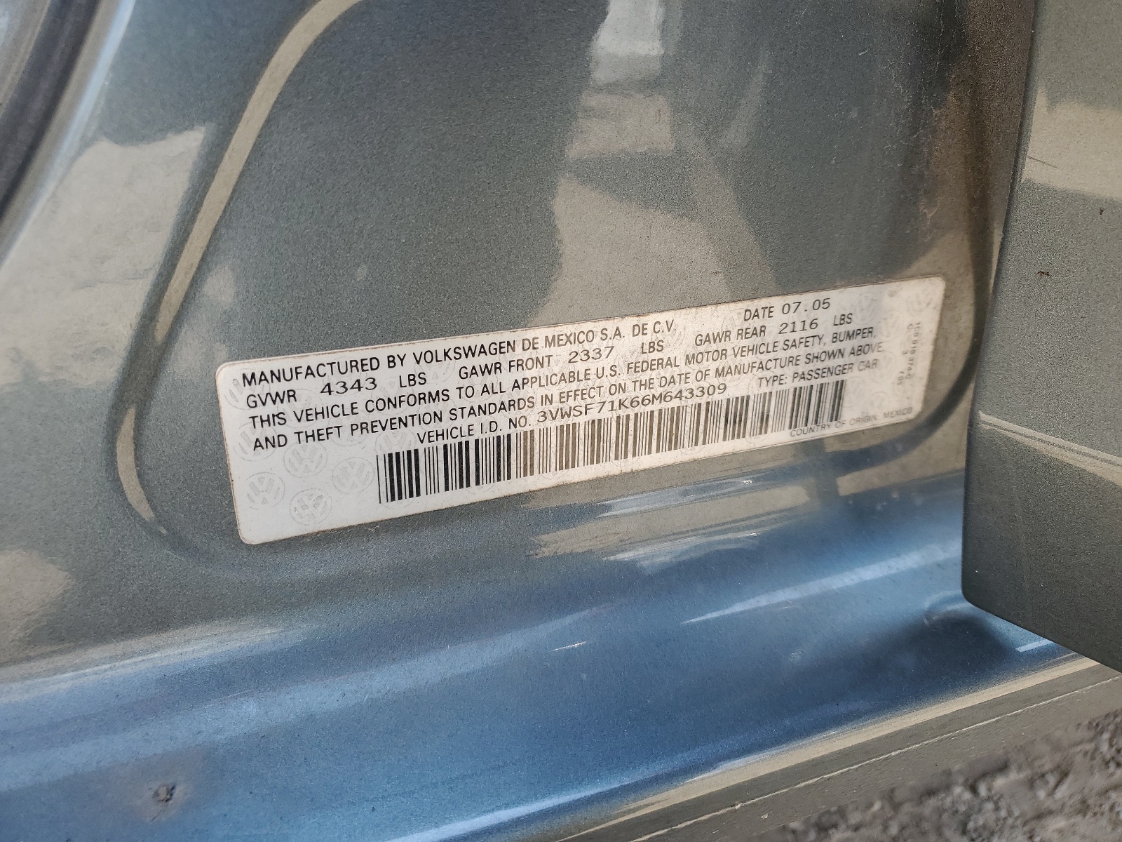 3VWSF71K66M643309 2006 Volkswagen Jetta 2.5 Option Package 1