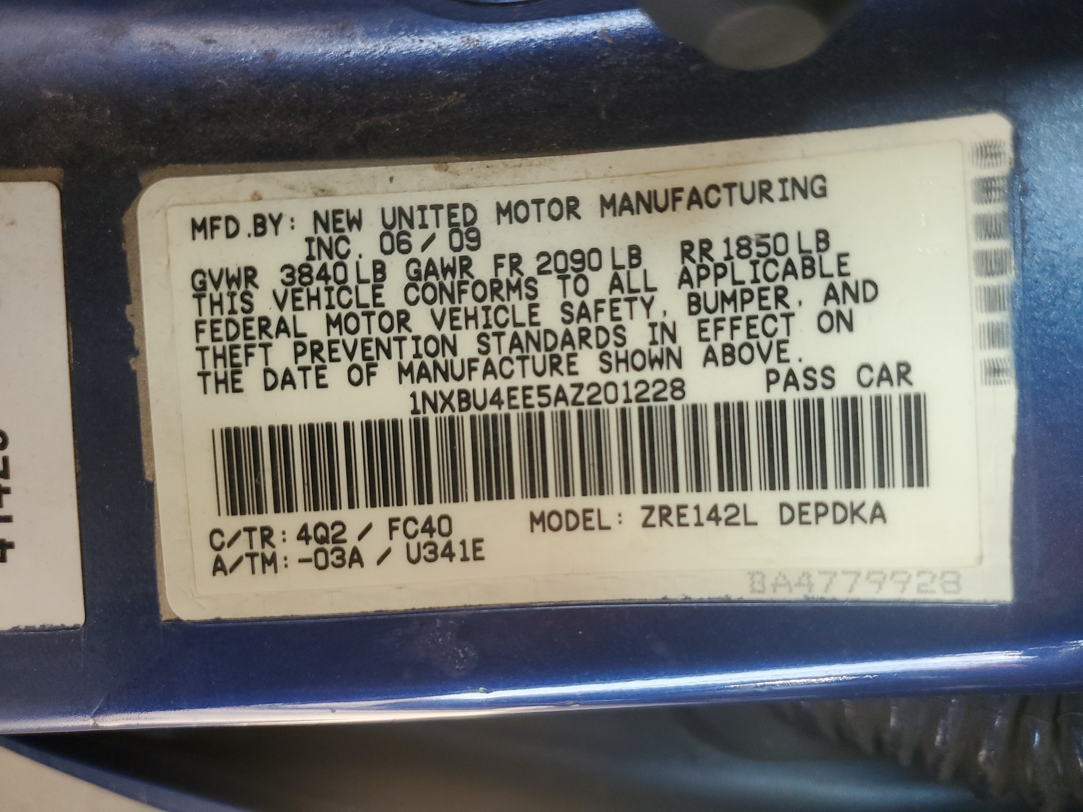 1NXBU4EE5AZ201228 2010 Toyota Corolla Base