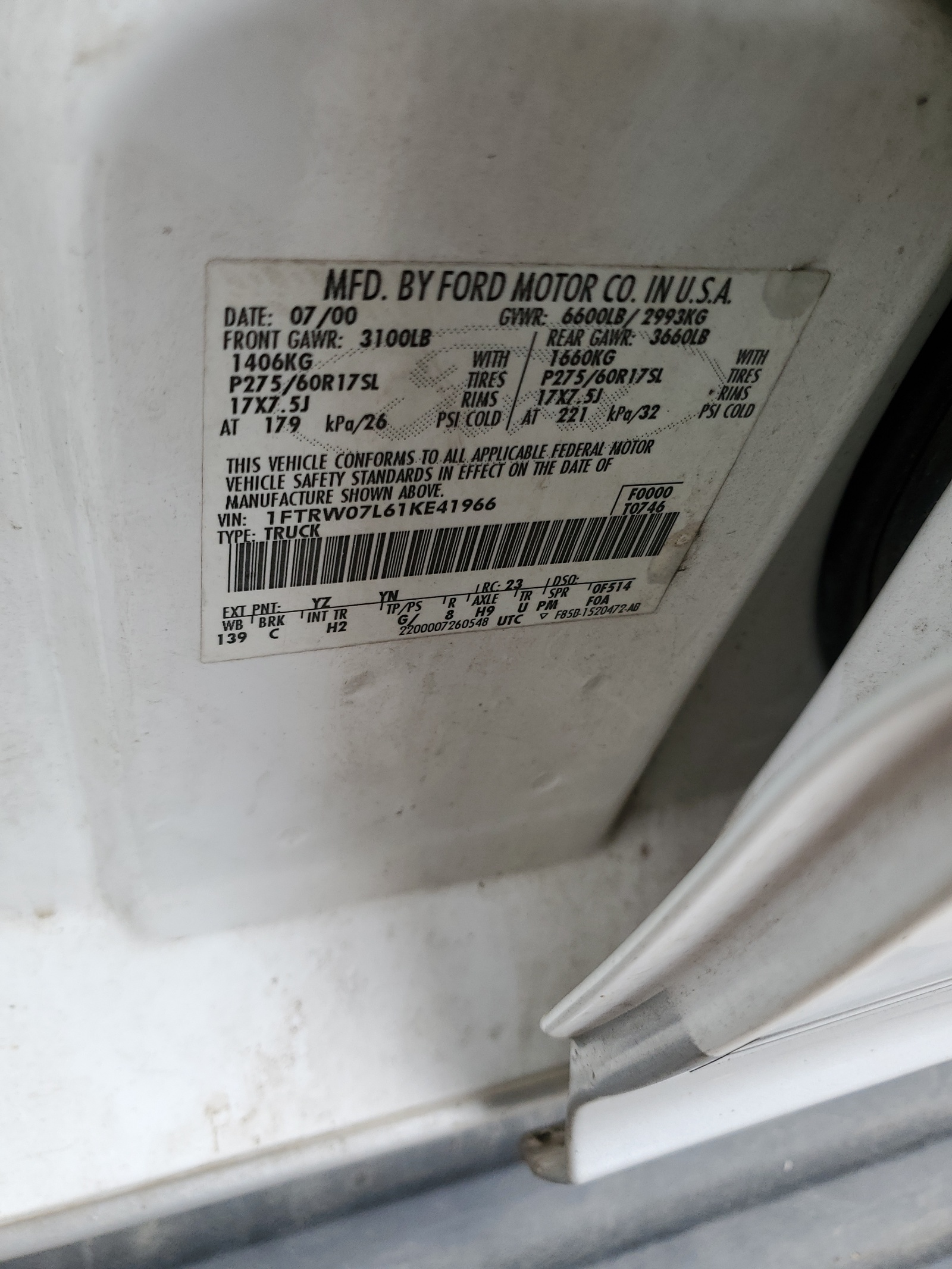 1FTRW07L61KE41966 2001 Ford F150 Supercrew