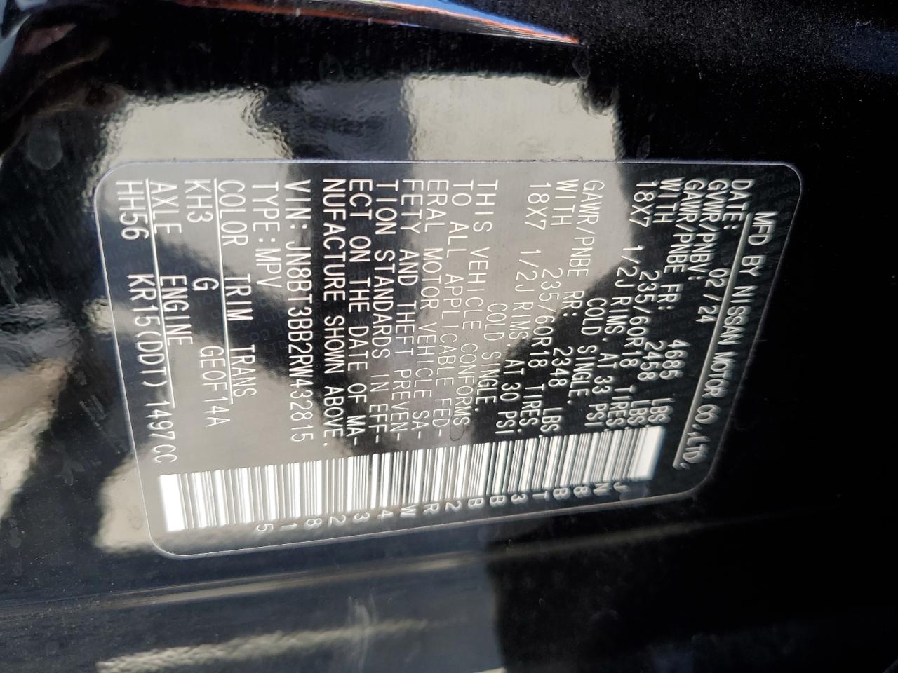 2024 Nissan Rogue Sv VIN: JN8BT3BB2RW432815 Lot: 64277544