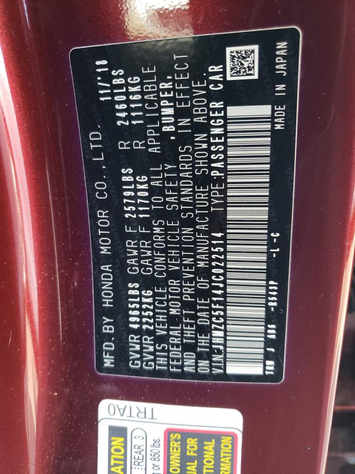 2018 Honda Clarity VIN: JHMZC5F14JC022514 Lot: 64593944