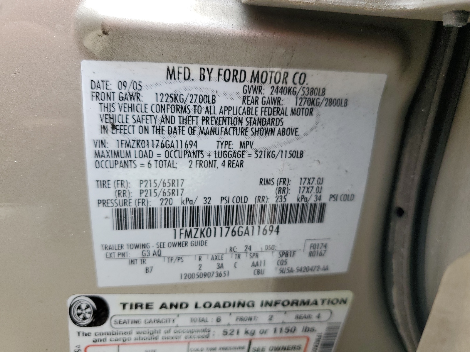 1FMZK01176GA11694 2006 Ford Freestyle Se