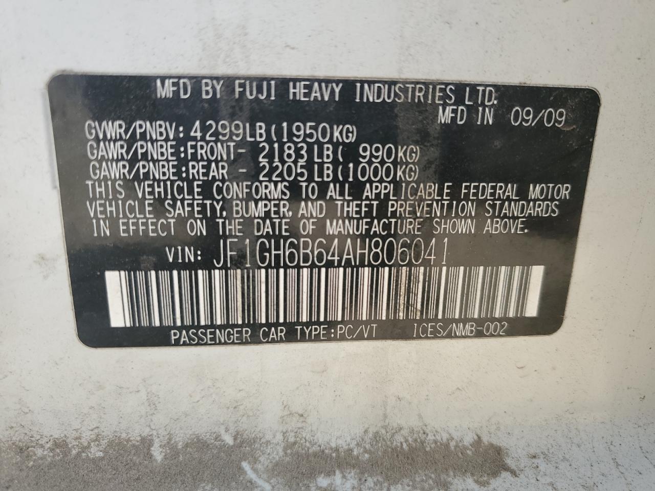 2010 Subaru Impreza 2.5I Premium VIN: JF1GH6B64AH806041 Lot: 65481184