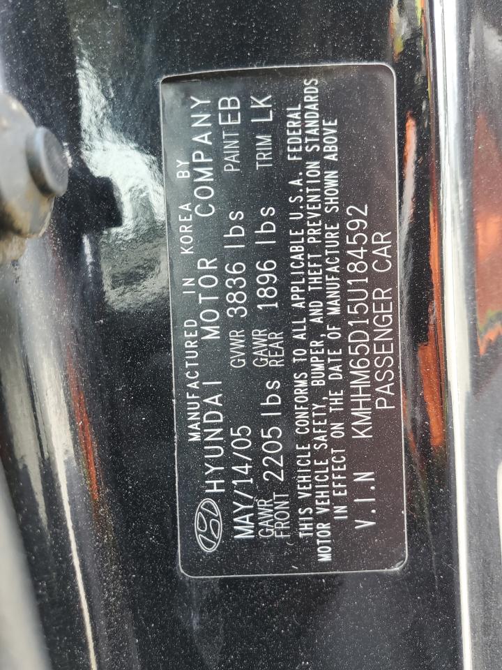 2005 Hyundai Tiburon VIN: KMHHM65D15U184592 Lot: 62537064