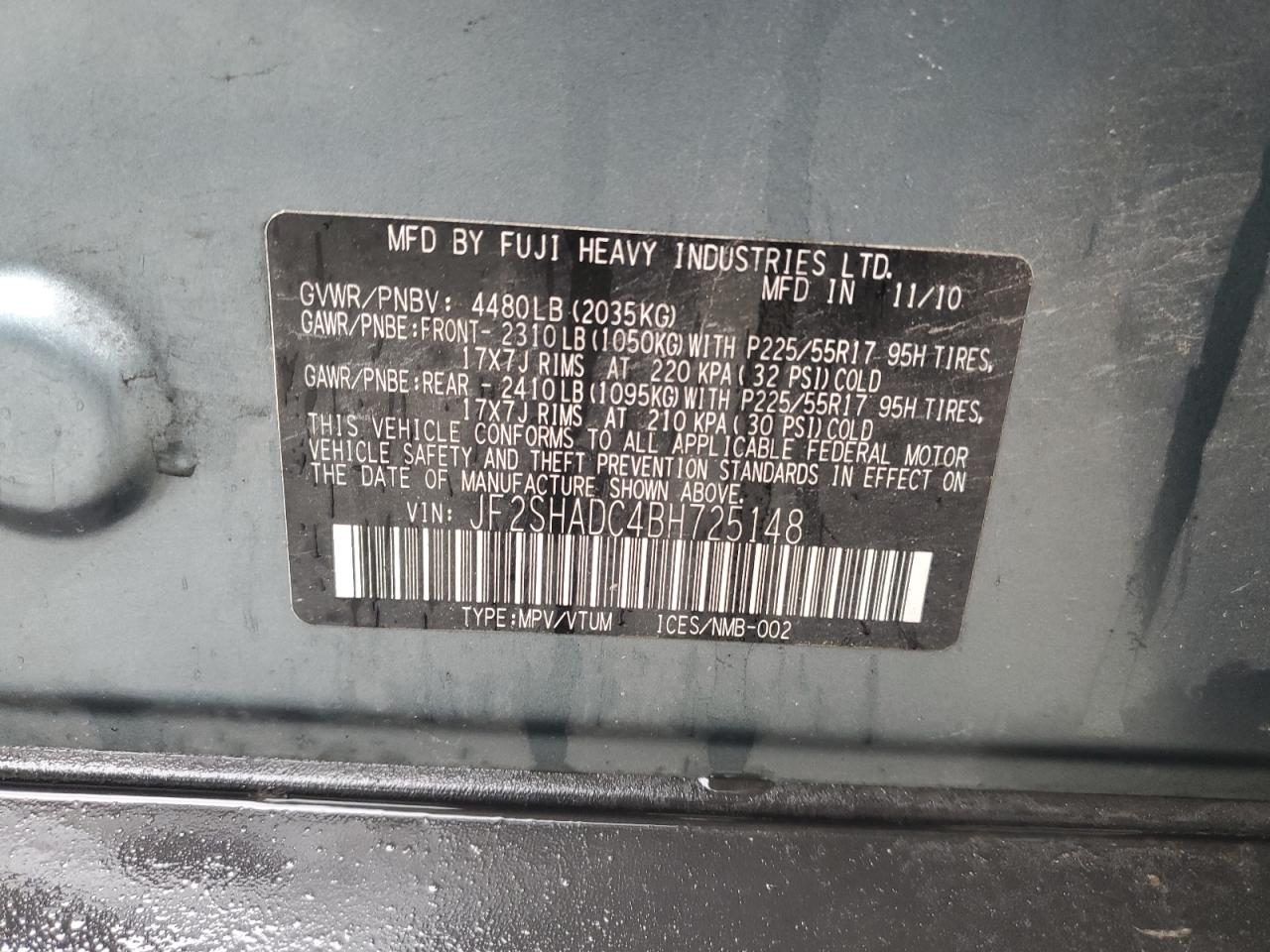 2011 Subaru Forester 2.5X Premium VIN: JF2SHADC4BH725148 Lot: 64787964