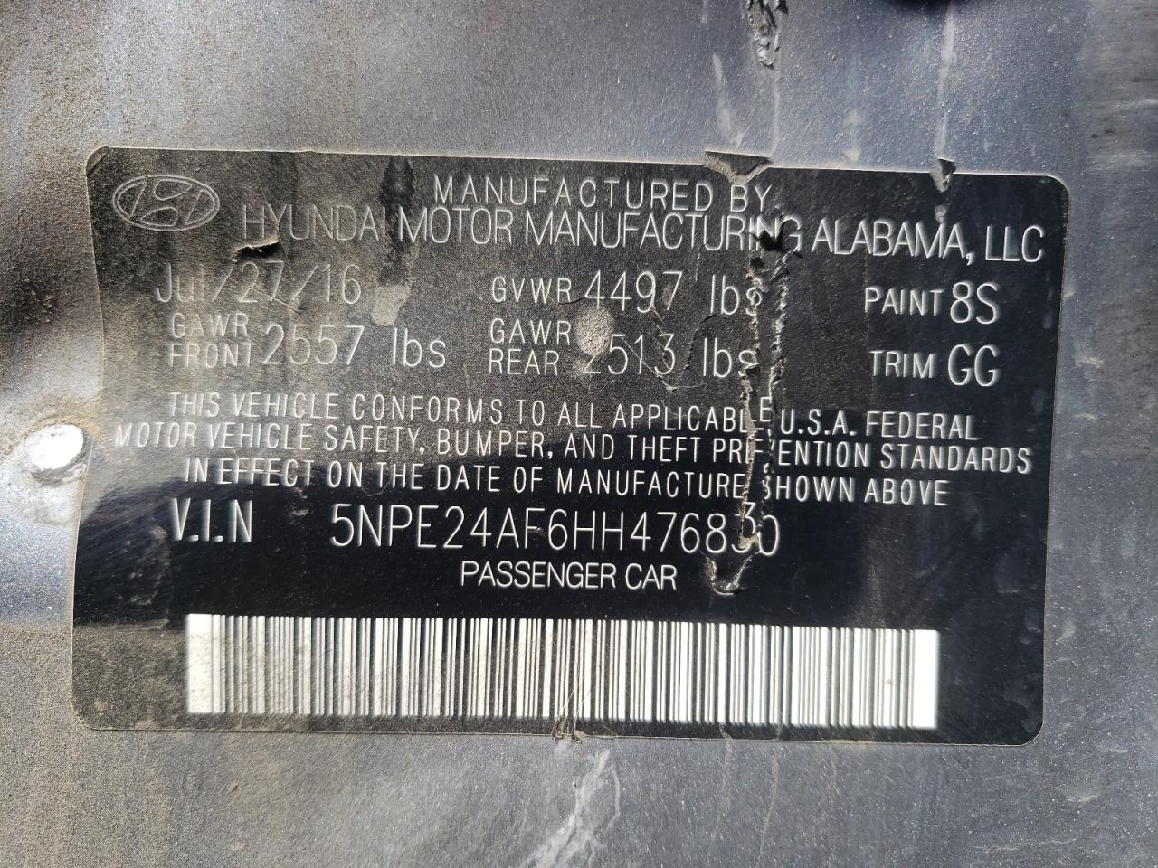 VIN 5NPE24AF6HH476830 2017 HYUNDAI SONATA no.12