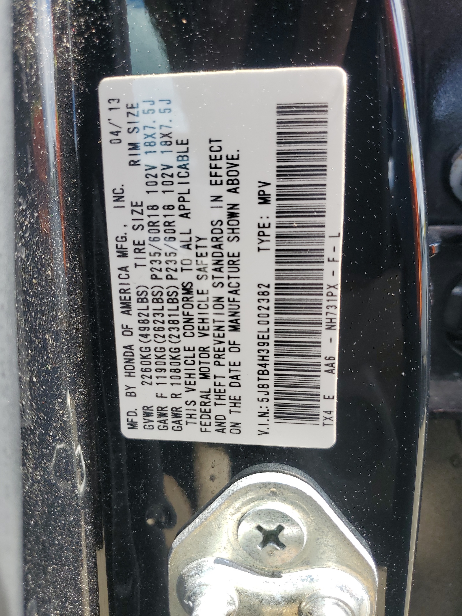 5J8TB4H39EL002382 2014 Acura Rdx