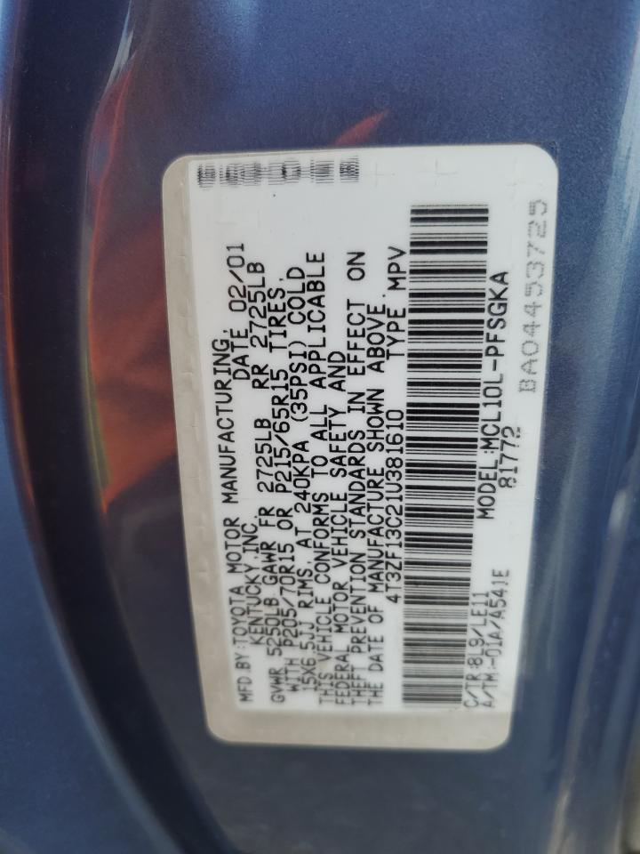 2001 Toyota Sienna Le VIN: 4T3ZF13C21U381610 Lot: 63528504