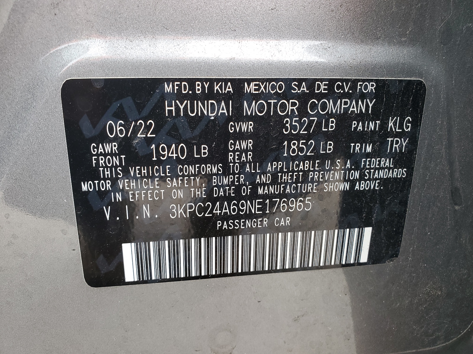 3KPC24A69NE176965 2022 Hyundai Accent Se