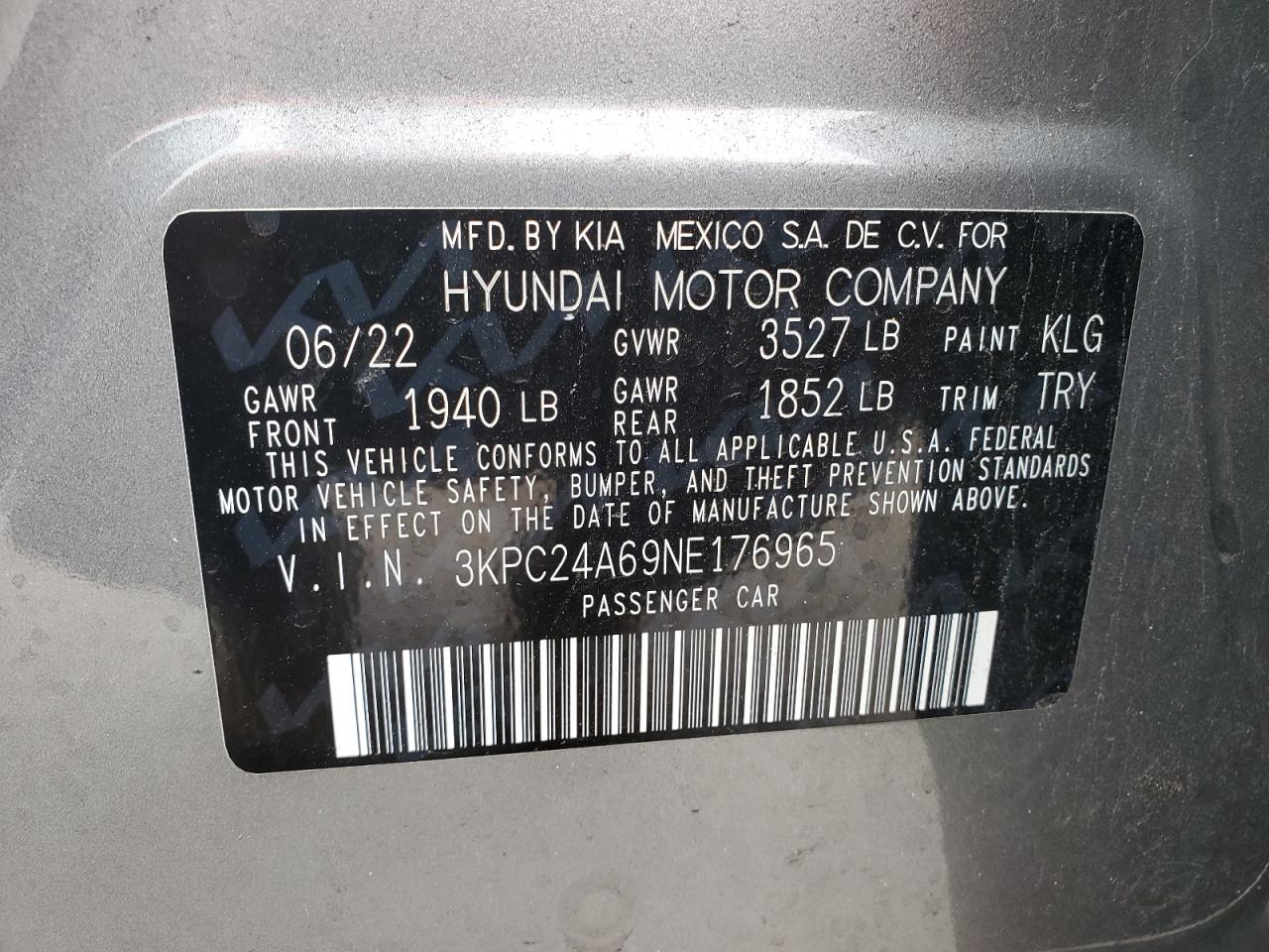 2022 Hyundai Accent Se VIN: 3KPC24A69NE176965 Lot: 65379154