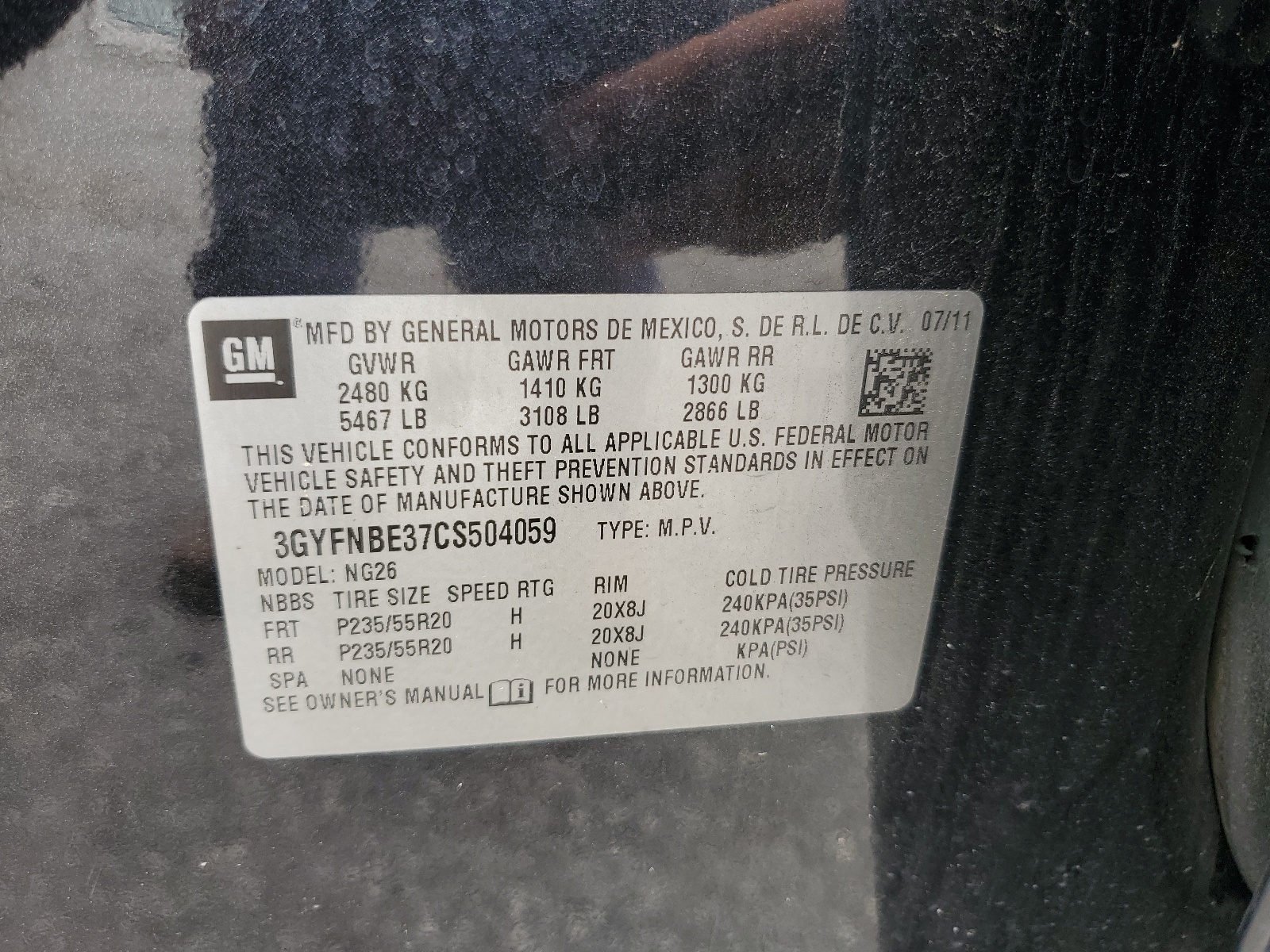 3GYFNBE37CS504059 2012 Cadillac Srx Performance Collection