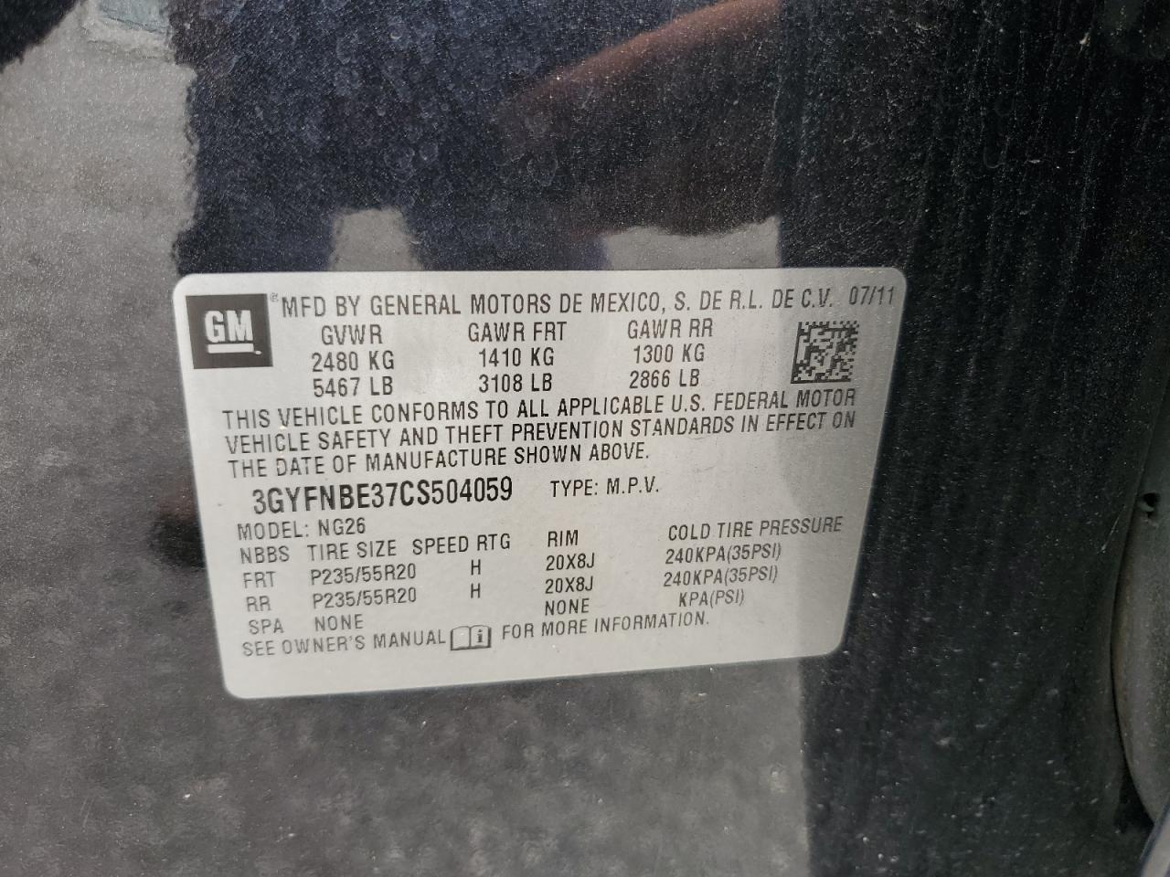 2012 Cadillac Srx Performance Collection VIN: 3GYFNBE37CS504059 Lot: 63705834