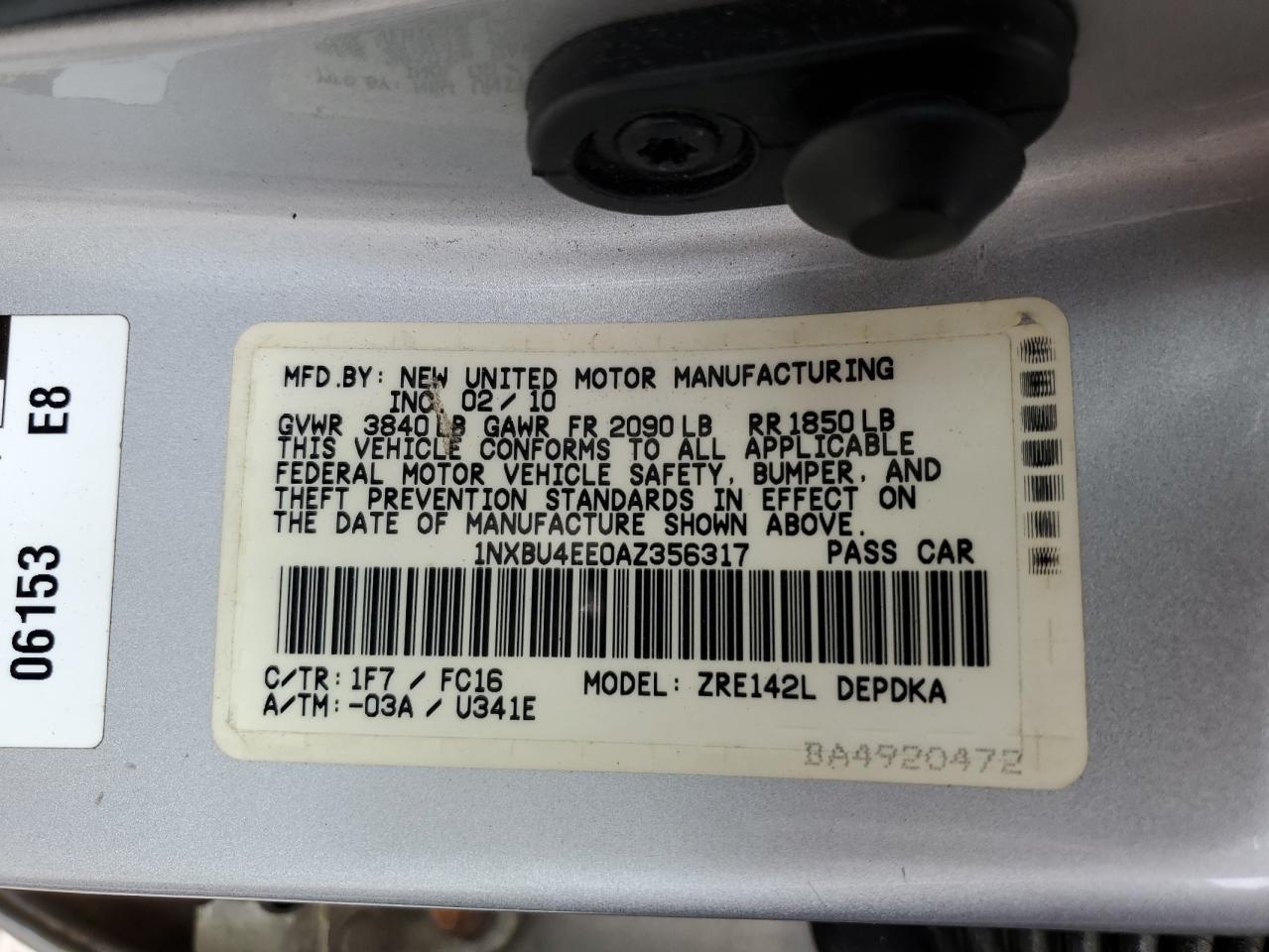 2010 Toyota Corolla Base VIN: 1NXBU4EE0AZ356317 Lot: 64154364