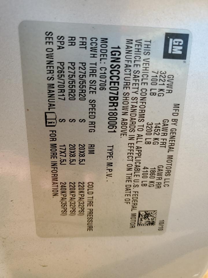 2011 Chevrolet Tahoe C1500 Ltz VIN: 1GNSCCE07BR180061 Lot: 61736724