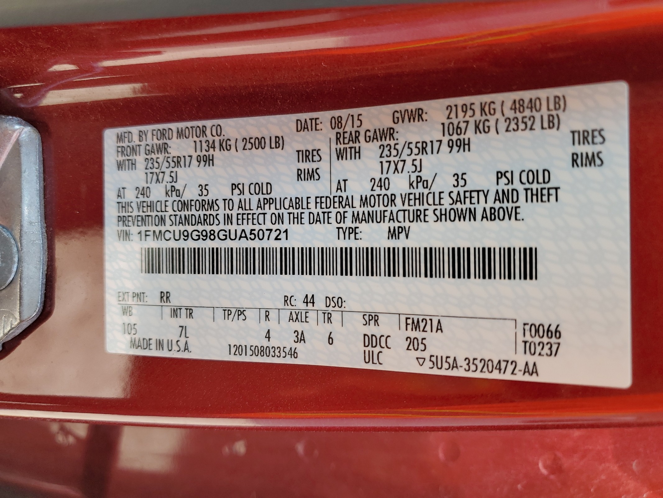 1FMCU9G98GUA50721 2016 Ford Escape Se