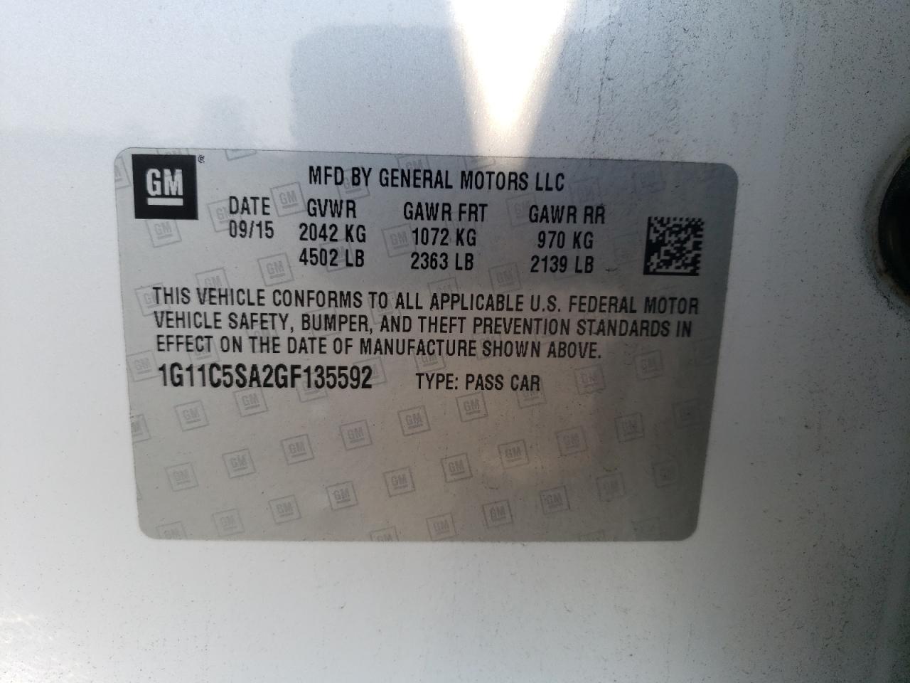 2016 Chevrolet Malibu Limited Lt VIN: 1G11C5SA2GF135592 Lot: 61505454